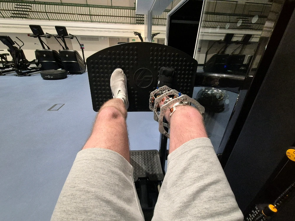 Seated Leg Press with an External Fixator