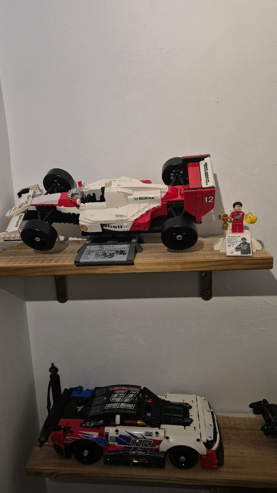 Ayrton Senna lego set on a shelf 