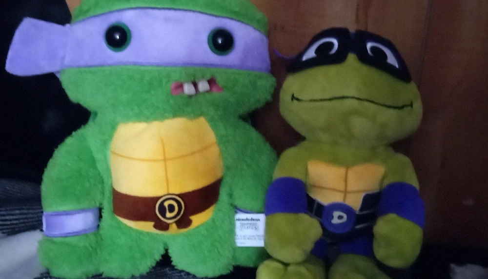 Plushies of donnie and leo from teenage mutant ninja turtles. One from mutant mayhem and the other are the fuggler editions.