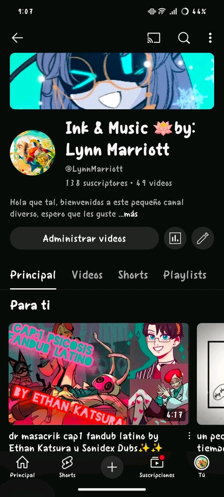 Y cuenta oficial de YouTube