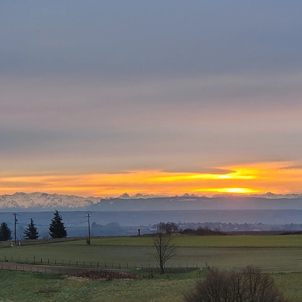 Vallée du Rhône,  vue sur la chaîne des Alpes