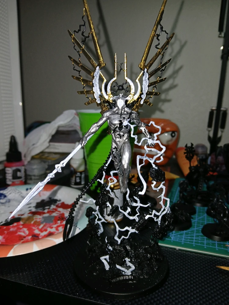Started coloring rhe lightning bits and glows with a white paint, coloring over it will bring out the glows