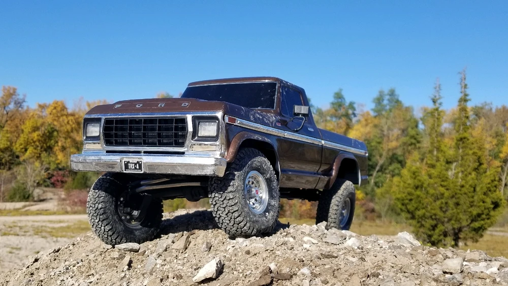 1/10th scale 1979 Ford F150, custom built RC, on its maiden voyage in a quarry in Castalia