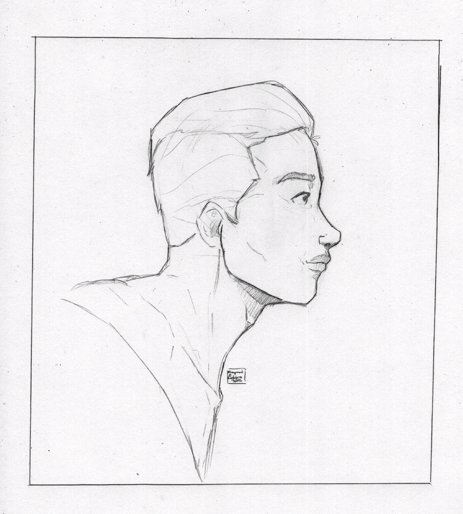 Tonight's was a little rough. Scraped a few sheets of paper and had some coffee before creating this head shot.