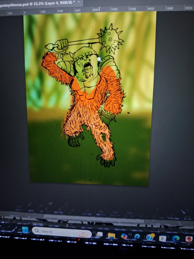 Gigantopithecus ape with mace and armor 