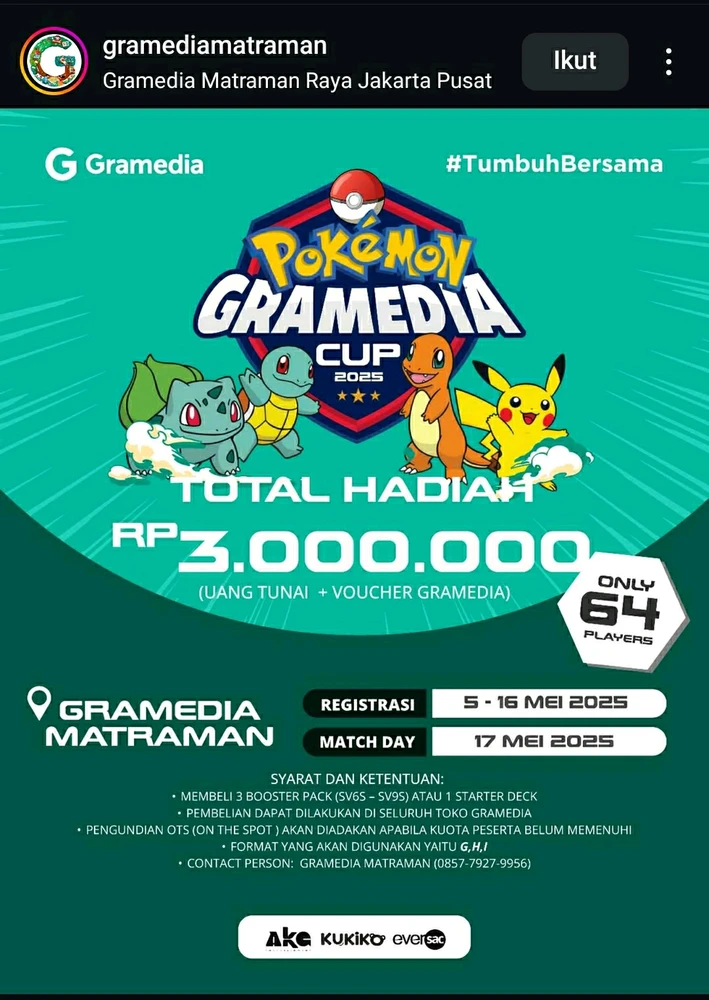 Kata siapa Hobi maen Kartu Pokemon ngga ada duitnya... ini hadiahnya 3 juta. Ayo ikutan