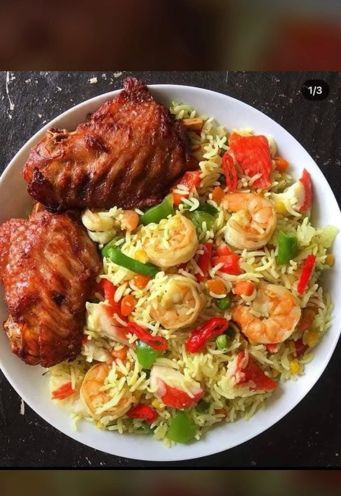 Rice with shrimps and turkey 🍖 