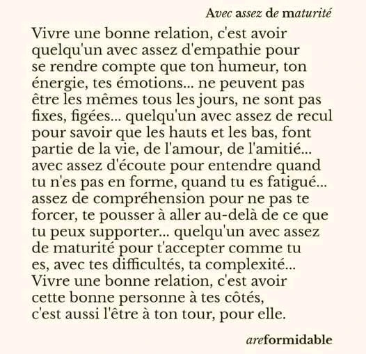 "Vivre une bonne relation..."