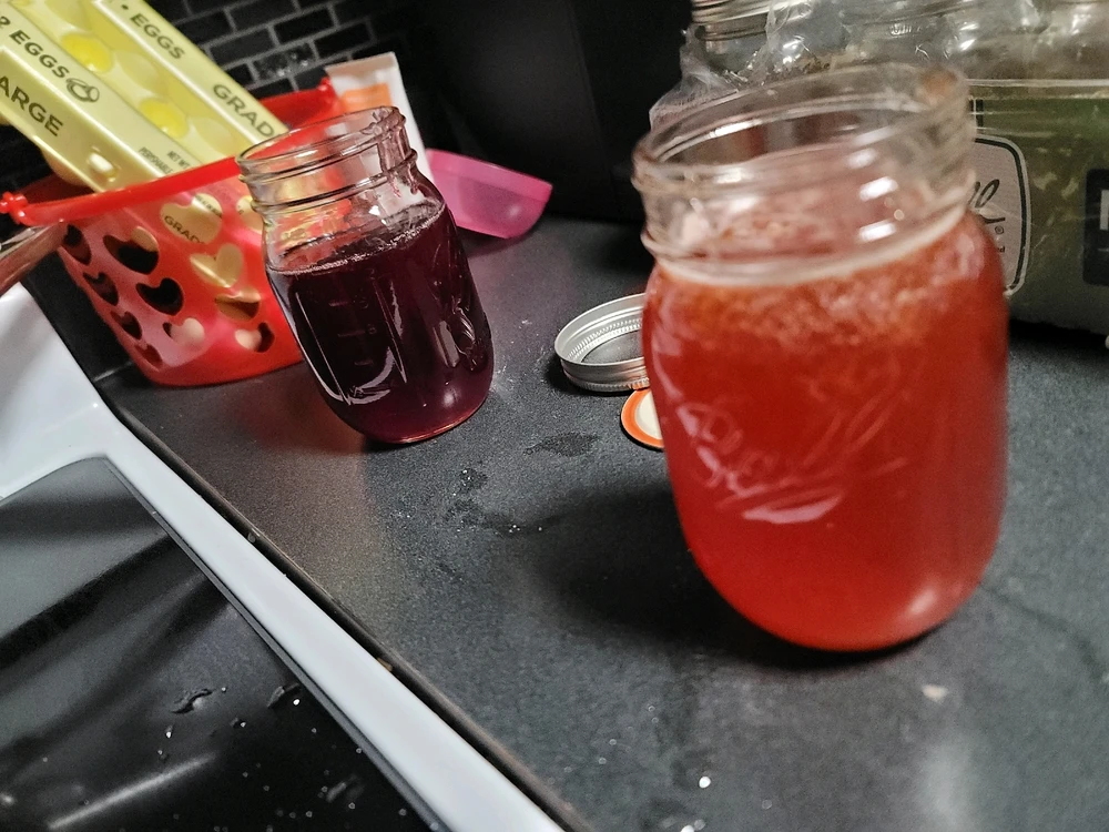 Blue berry jam and strawberry/peach jam.

