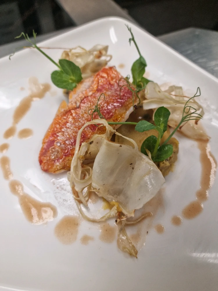 Pan-Seared Red Mullet with Sweet Potato Purée and Fennel
