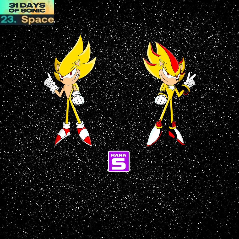 Super Sonic & Super Shadow in space for the “Space” prompt in the 31 days of Sonic challenge.