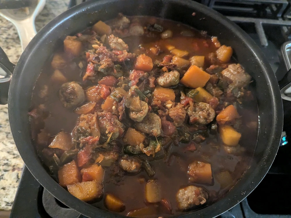 Finished stew, not much of a looker