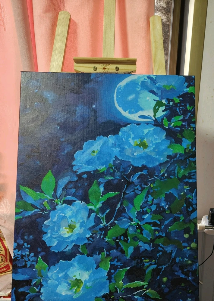 65 Γ 70 cm blue relaxing night acrylic painting