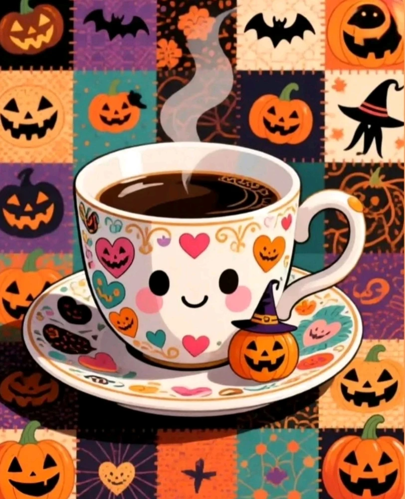 May your coffee be perfect today...
And may your day be filled with 
treats but not to get tricked!

☕️🎃👻🦇✨️🧡💫🍫🍬🍭🍪✨️💜💫