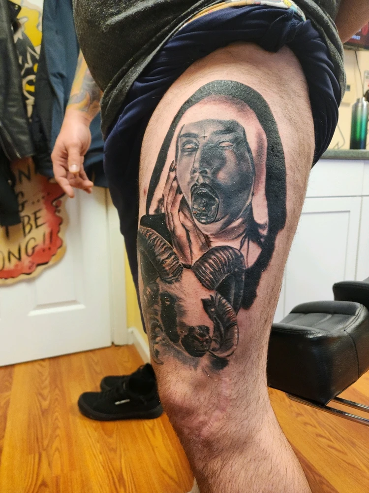 Demonic/blasphemous leg sleeve