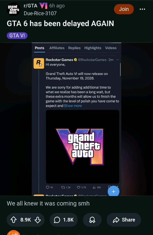 Gta 6 delayed 😭