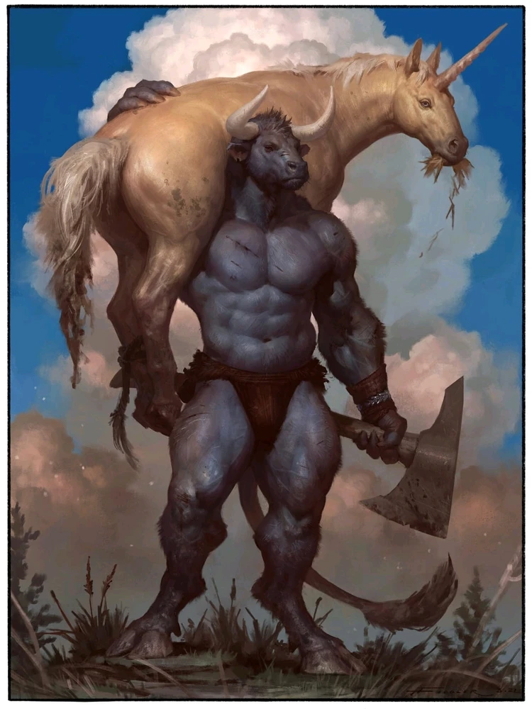 okay I just thought of a d&d character and you know how they say romance knows no bounds... I'm thinking of playing a unicorn Minotaur. Barbarian of the wild magic.