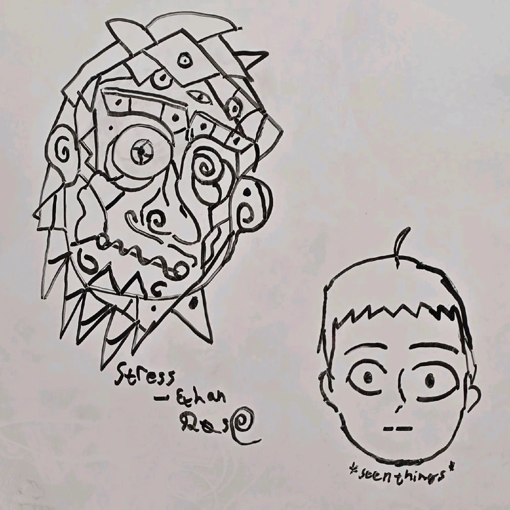 "Stress ft. Me" – Me, 2025
I add more to the face signify more stress.