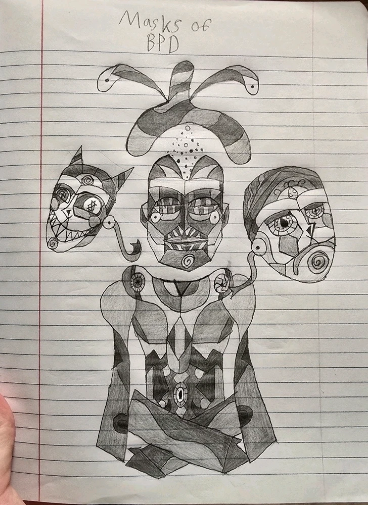 "Masks of BPD" – Me, 2025
I made this as awareness to BPD (Borderline Personality Disorder), involving extreme mood swings.