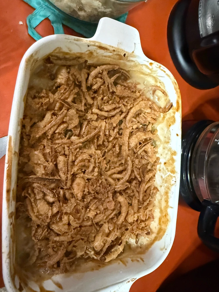 Greenbean casserole with cream of mushroom soup (campbells recipe)