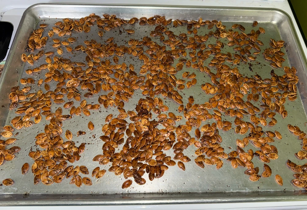 Toasted pumpkin seeds with olive oil, sea salt and za’atar