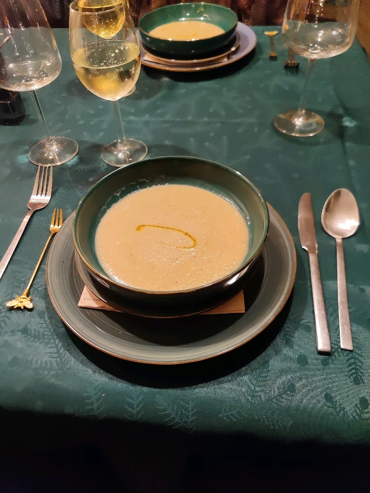 Parsnip-chestnut velouté finished with a splash of white truffle oil