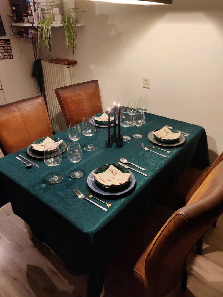 The table setup with nice candles. (I had to add an extra spoon later because I forgot that with the initial setup.)