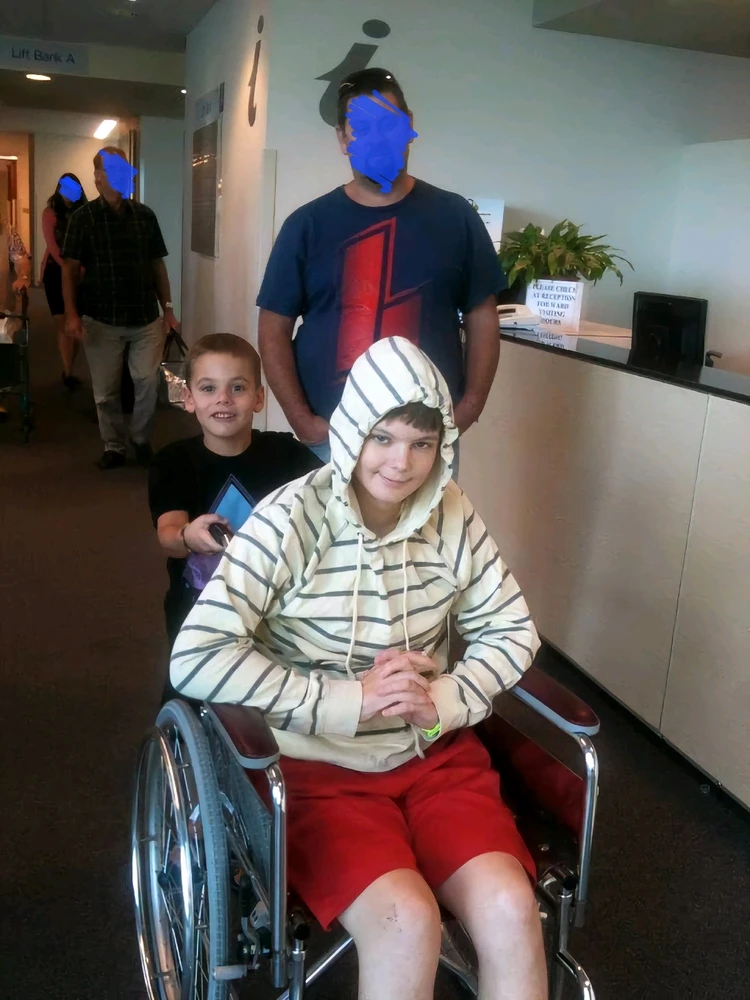 Early recovery after heart surgery one of my brothers wanted to push ke round and loved how people moved out of our way 