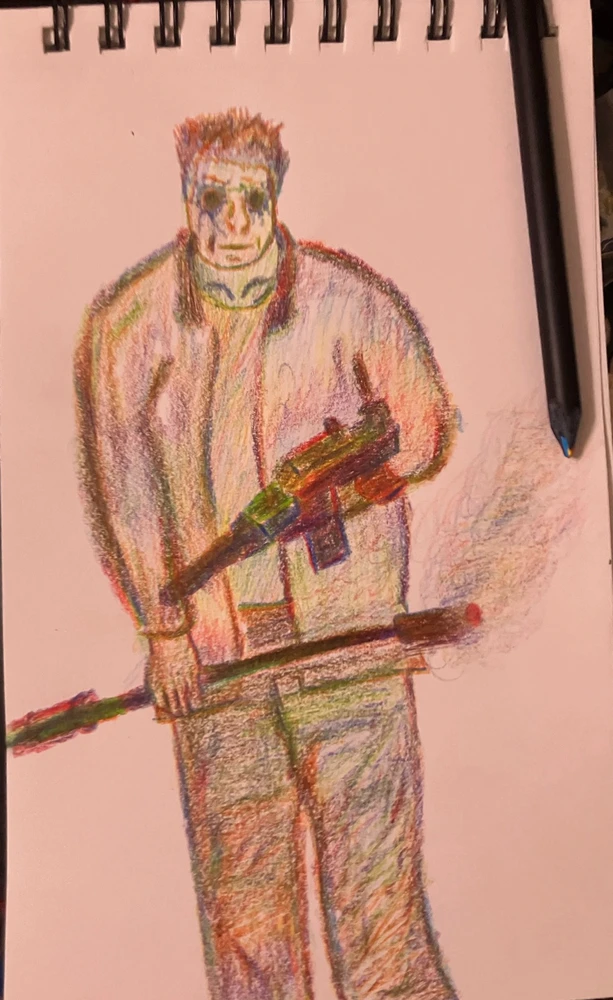 This one of my bounty hunter character from a TTRPG, I tried only using a rainbow pencil