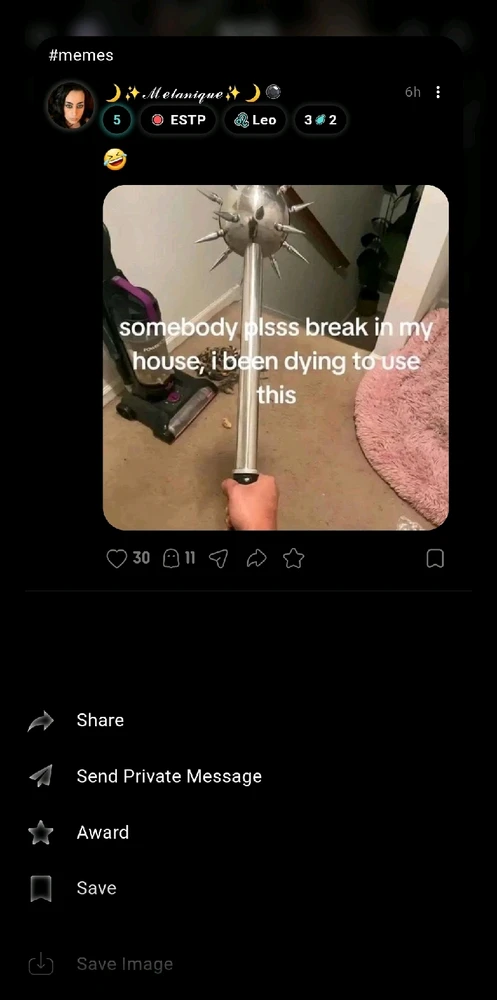 Boo post with options after taping and holding post (NOT THE IMAGE ITSELF)