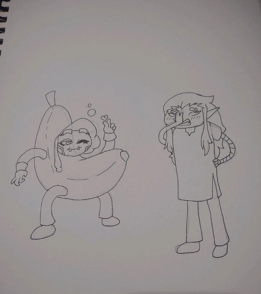 A man in a banana suit tries to flirt with an impressed Elf
