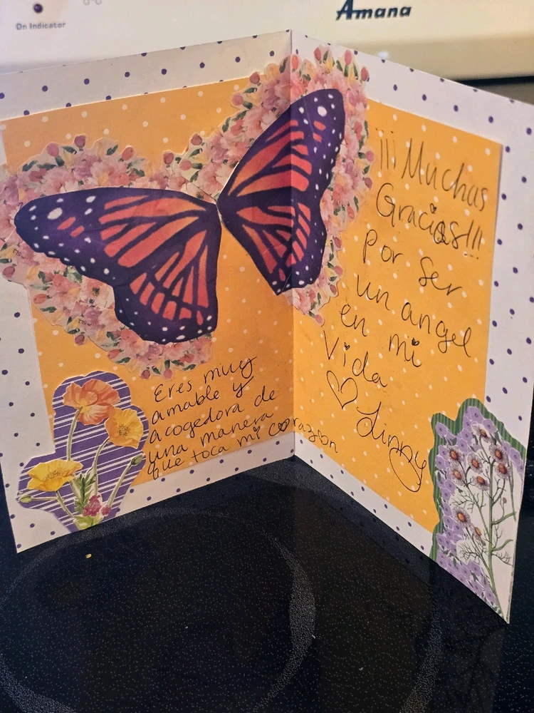 Inside of the card I made, in Spanish, with more collage