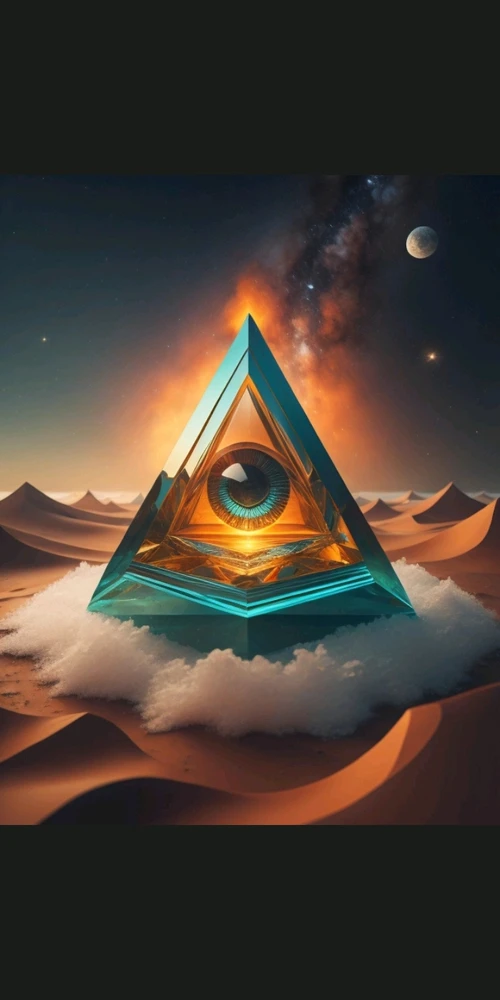 Infinite all-seeing eye pyramid in the sands of a new galaxy