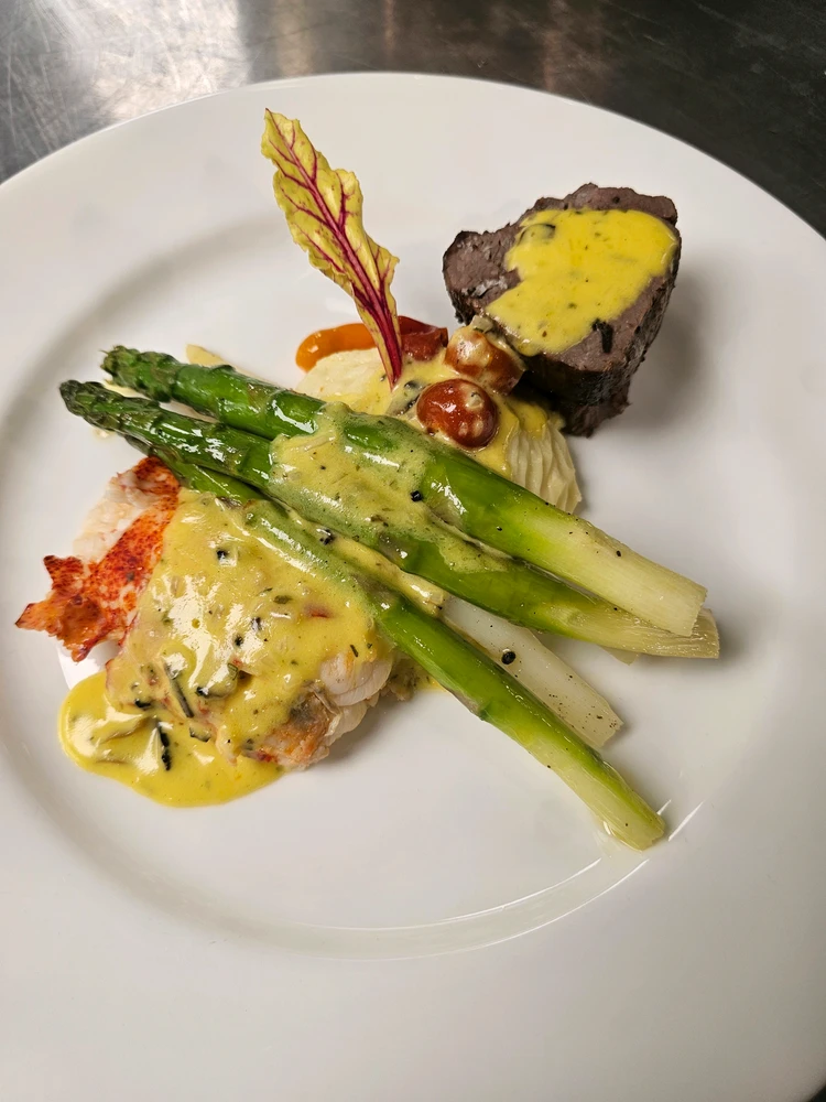 Surf & Turf Filet Mignon and Cold Water Lobster Tail with Asparagus