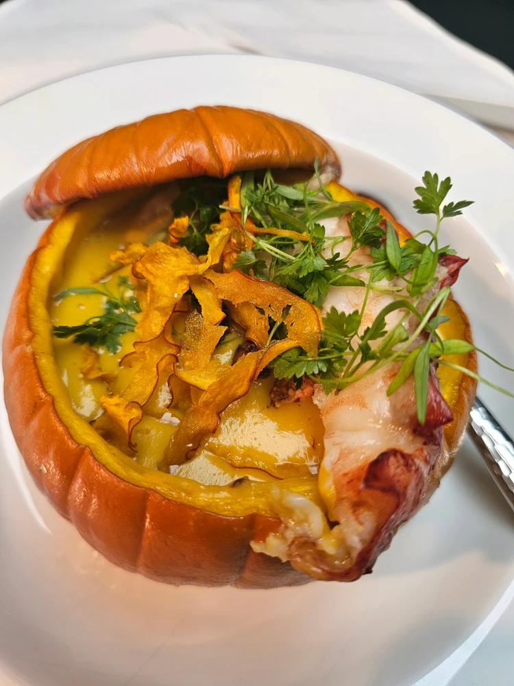 Lobster soup in a pumpkin