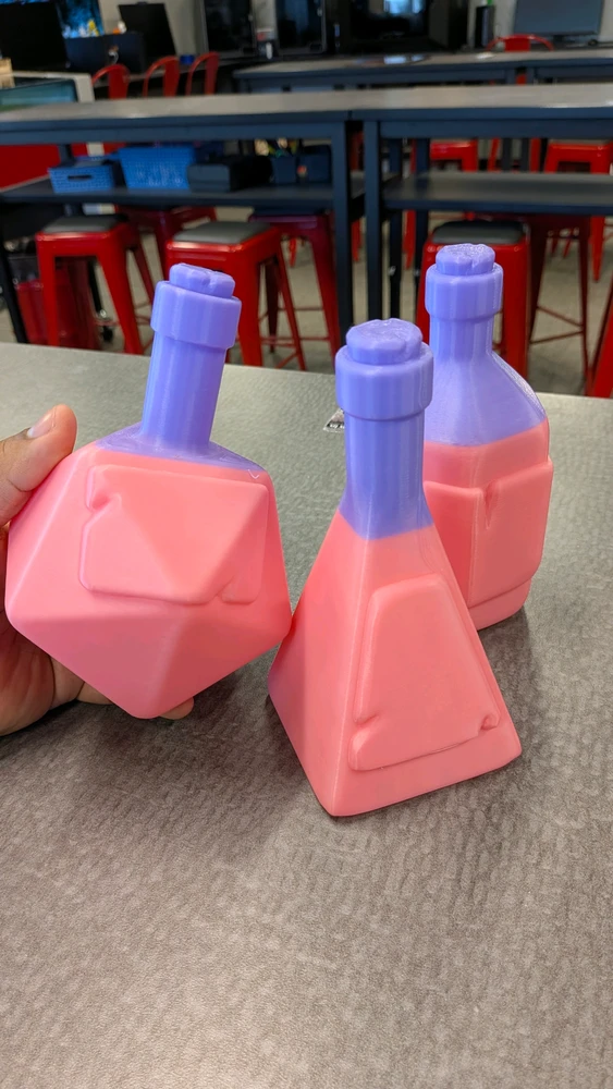 3D Printed Botlles Colored Pink & Purple
