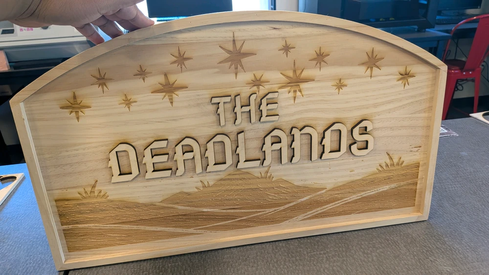 A wooden sign that reads "The Deadlands"