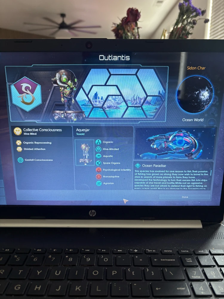 Picture of the alien race I made in stellaris. The second picture is the biography I wrote for them. Basically alien fisherOC