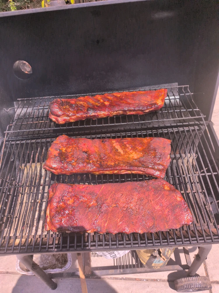 That beautiful ruby red in the prewrap full smoke is one of my favorite parts of the cook. 