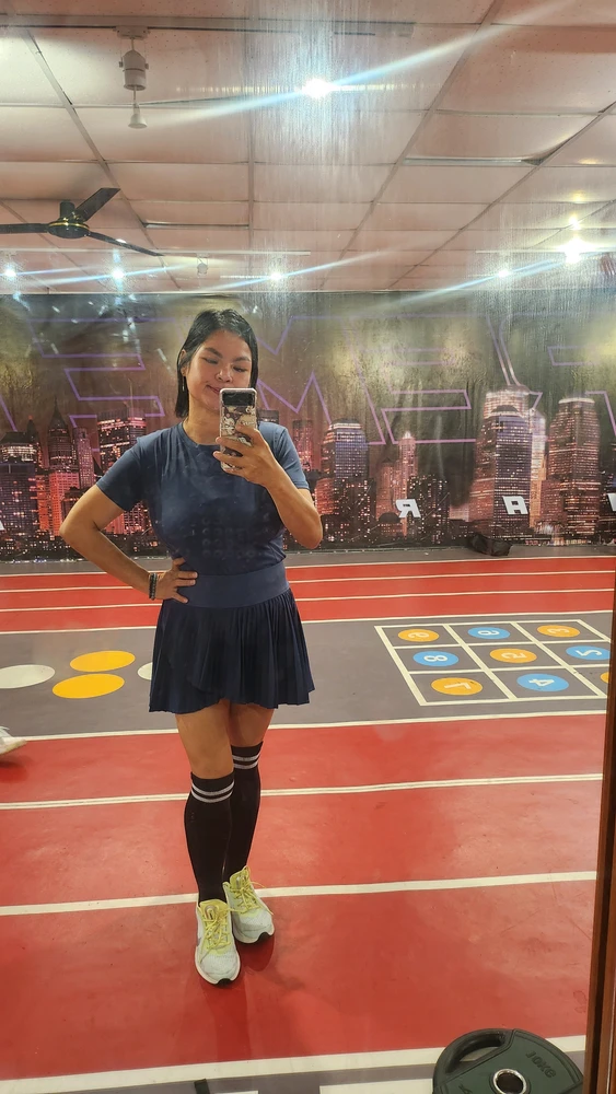 At the gym before the start of Zumba class
