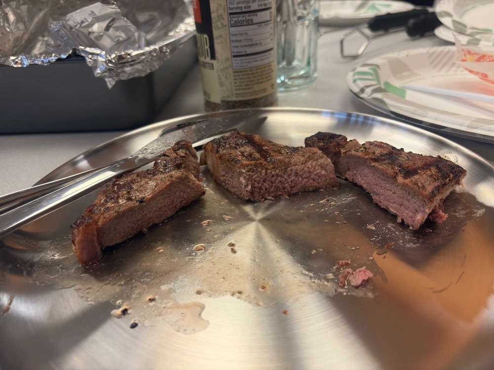 Second time cooked one large piece. It seared and roasted longer and ended up medium-well to well