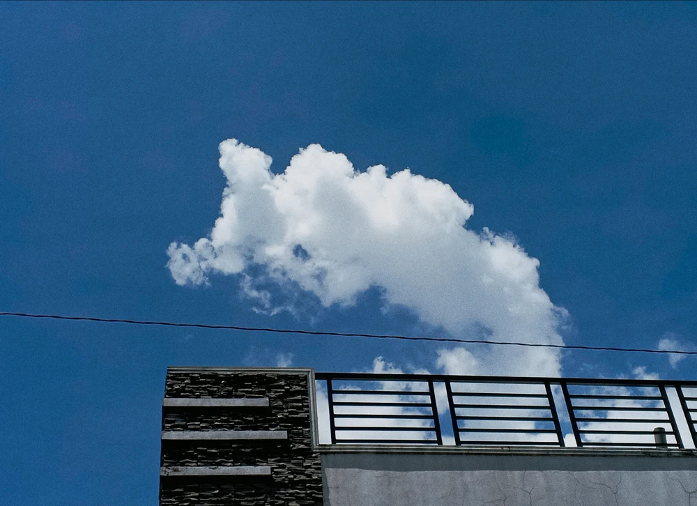 A beautiful blue sky, white cloud looks like a cotton candy 
