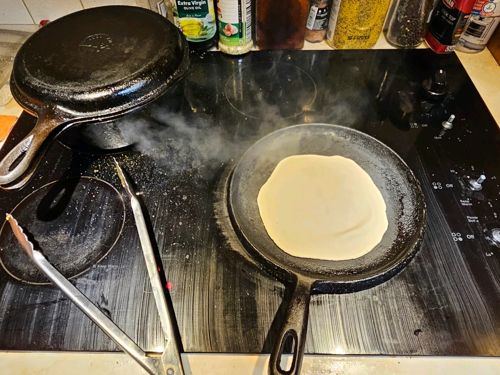 It's satisfying to put the first tortilla on a hot pan!