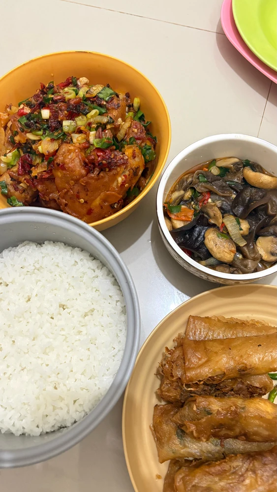 ayam chilipadi, jamur,lumpia