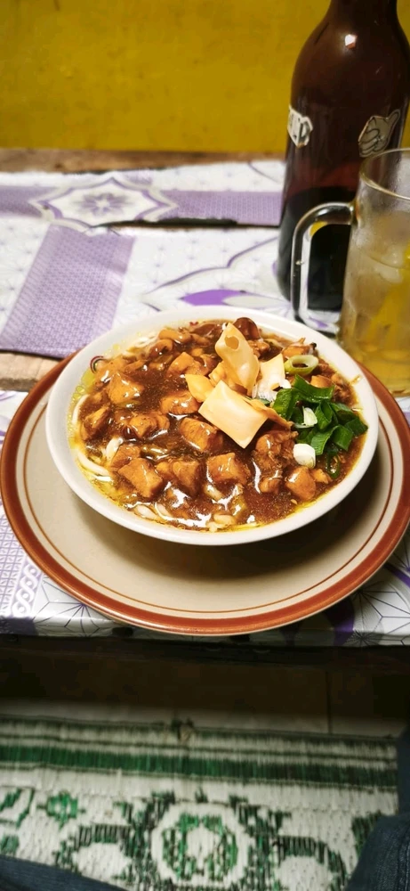 Mie Ayam Pak Sutarno Serba 5000, located at Bantul, Yogyakarta. Famous for its "extra chicken" for a very affordable price.