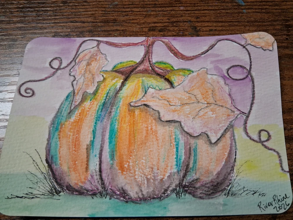 Pumpkin in watercolor pencil.